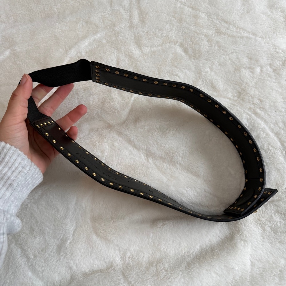 Saks Fifth Avenue Italian Leather Belt Black Studded Size Medium - Picture 5 of 10